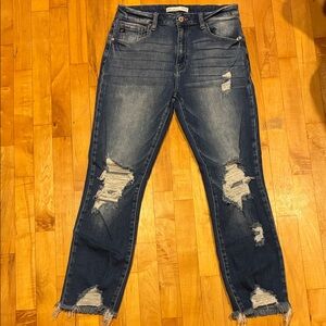 KanCan Distressed Ankle Jeans in Dark Blue